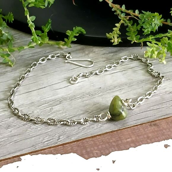 Dainty Jasper Crystal Anklet Bracelet, Adjustable Minimalist Gemstone Jewelry 9" - Picture 3 of 4